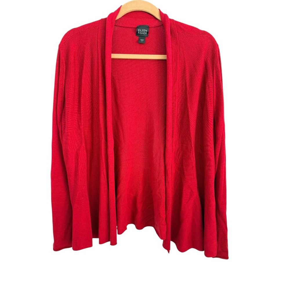 Eileen Fisher Vibrant Red Open-Front Cardigan
